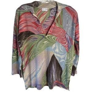TSE 100% Cashmere‎ Colorful Swirl Artsy Abstract Art Vneck Small Sweater